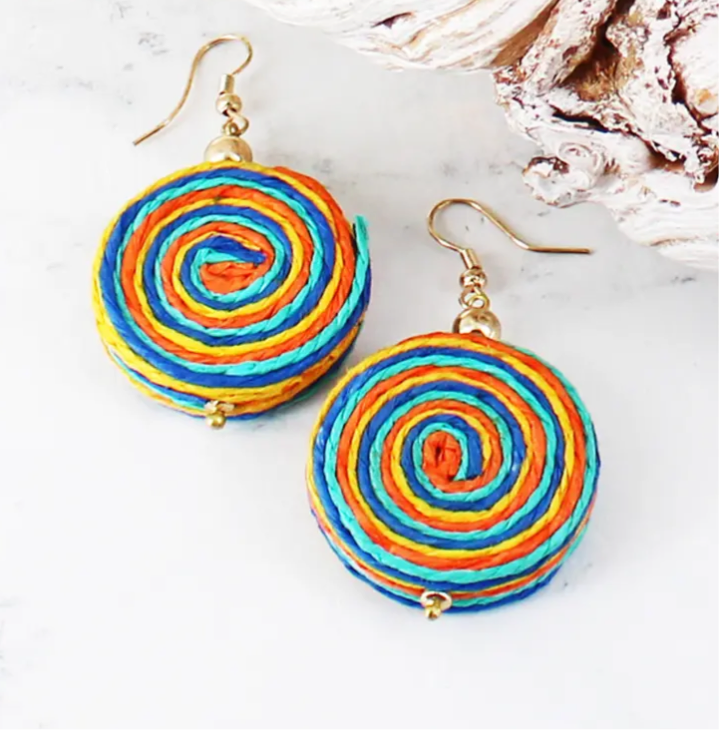 AY14 MIXED COLOUR RAFFIA DISC EARRINGS