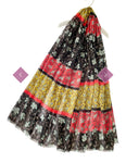3545 Colour Block Ivy Print Frayed Scarf - Black/Red