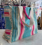 Striped Beach Bag - Cerise / Aqua