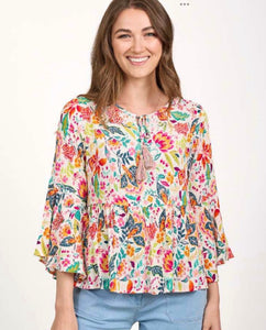 478 TASSEL TIE PRINTED TOP