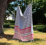 Hammam Striped Towel - Red / Navy