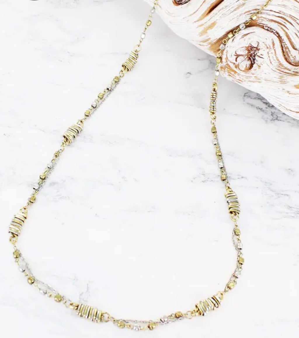 NP1005 Long Metal Bar & Chain Necklace