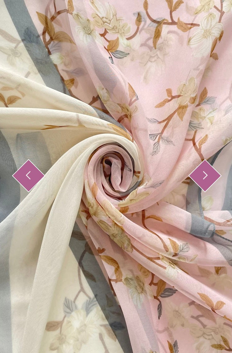 7460 Two Tone Elegant Floral Print Chiffon Scarf