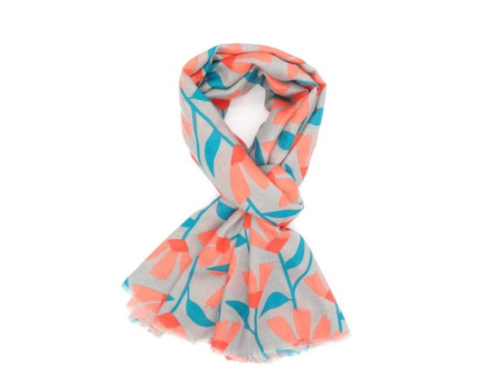 A006 Red Cuckoo Trailing Flowers Scarf