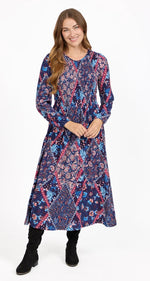 318 FLORAL PRINT SHIRRED SOFT TOUCH BODICE MIDI DRESS