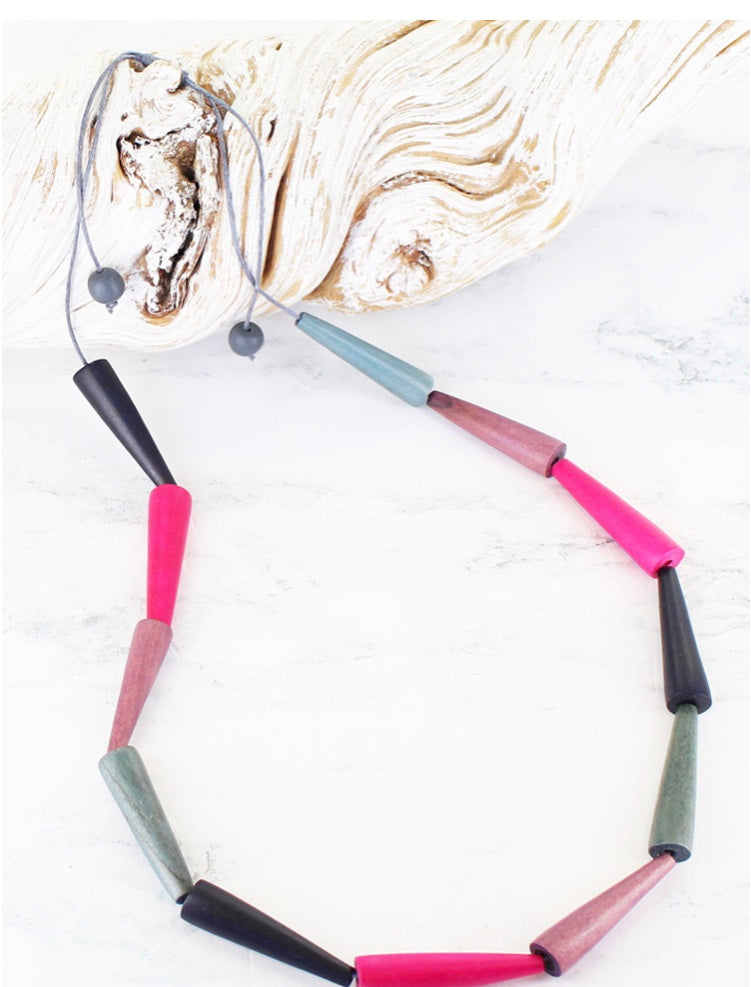 BB6216 WOODEN STACKED CONE NECKLACE