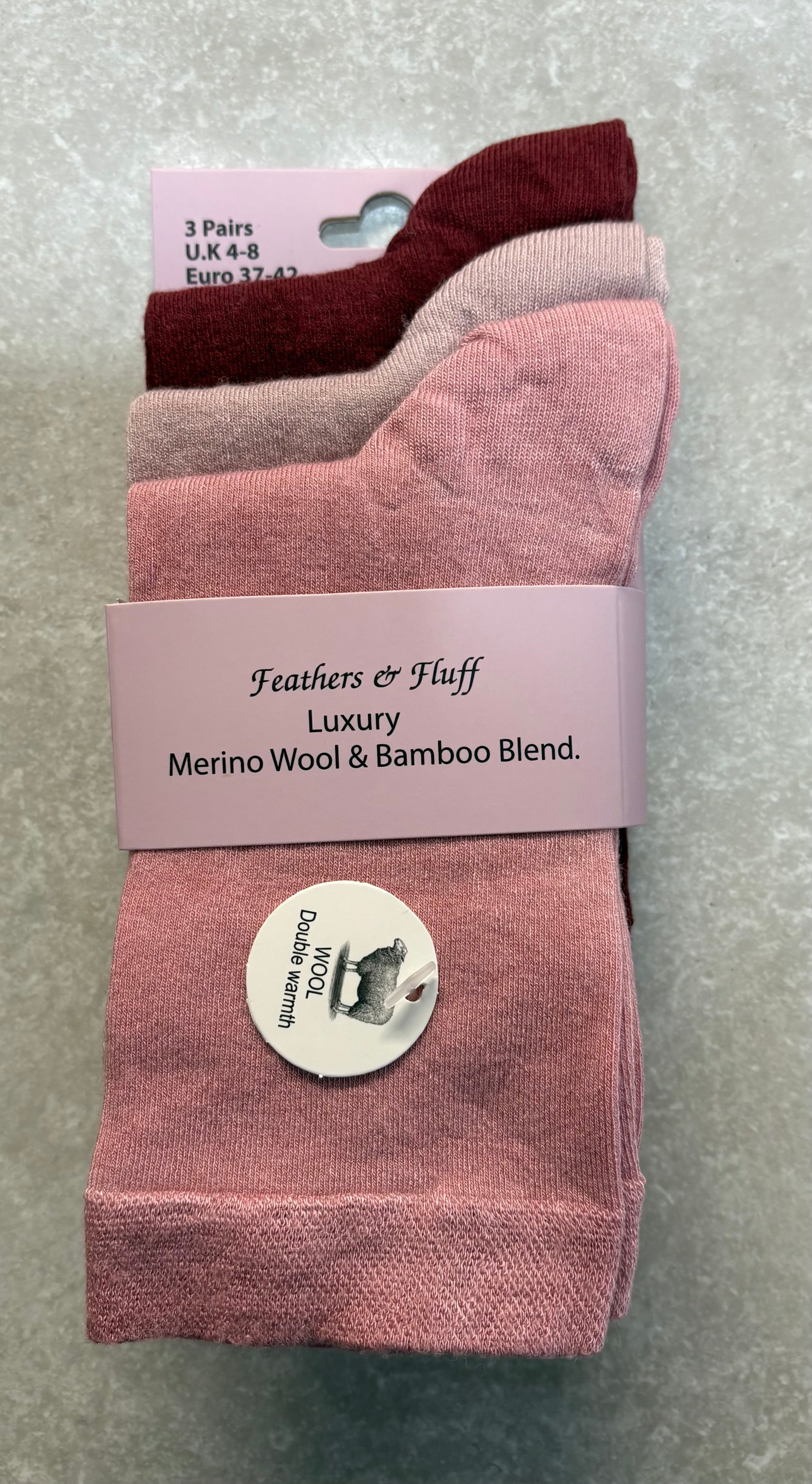 SE202 3 Pack Merino Wool & Bamboo Blend Plain Socks