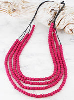 FB1507 LONG 4-STRAND WOODEN BEAD NECKLACE