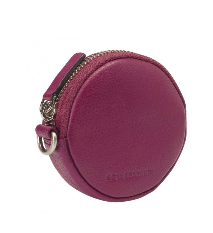 0587 ROUND COIN/ACCESSORY PURSE WITH D-RING FITTING IN PEBBLE LEATHER