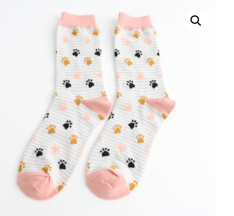 SKS521 Paws & Stripes Socks Silver