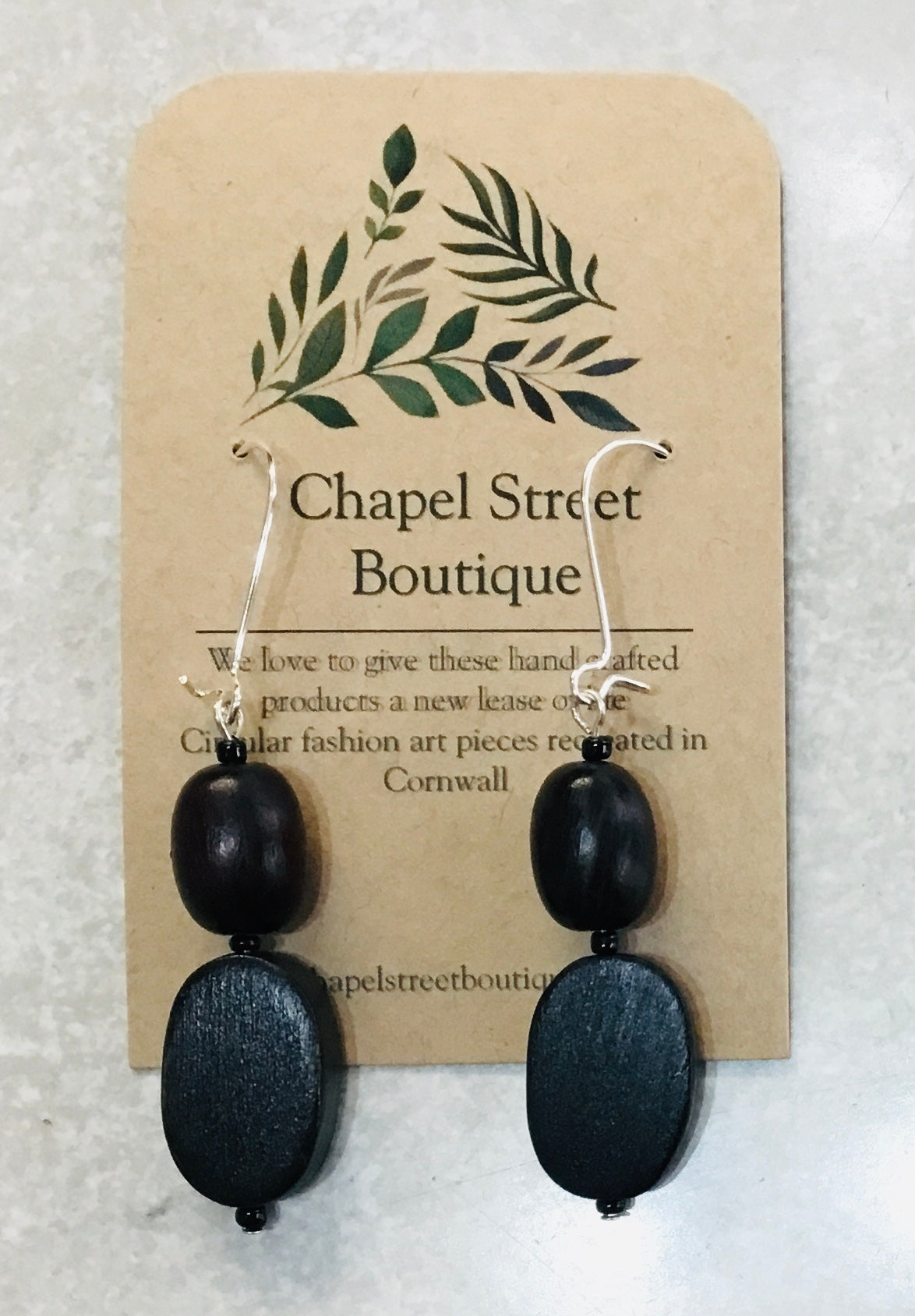 Wood & Silver 2 tier Earrings
