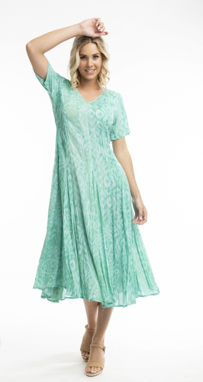 4190 Olympus Blue/Green Godet Dress