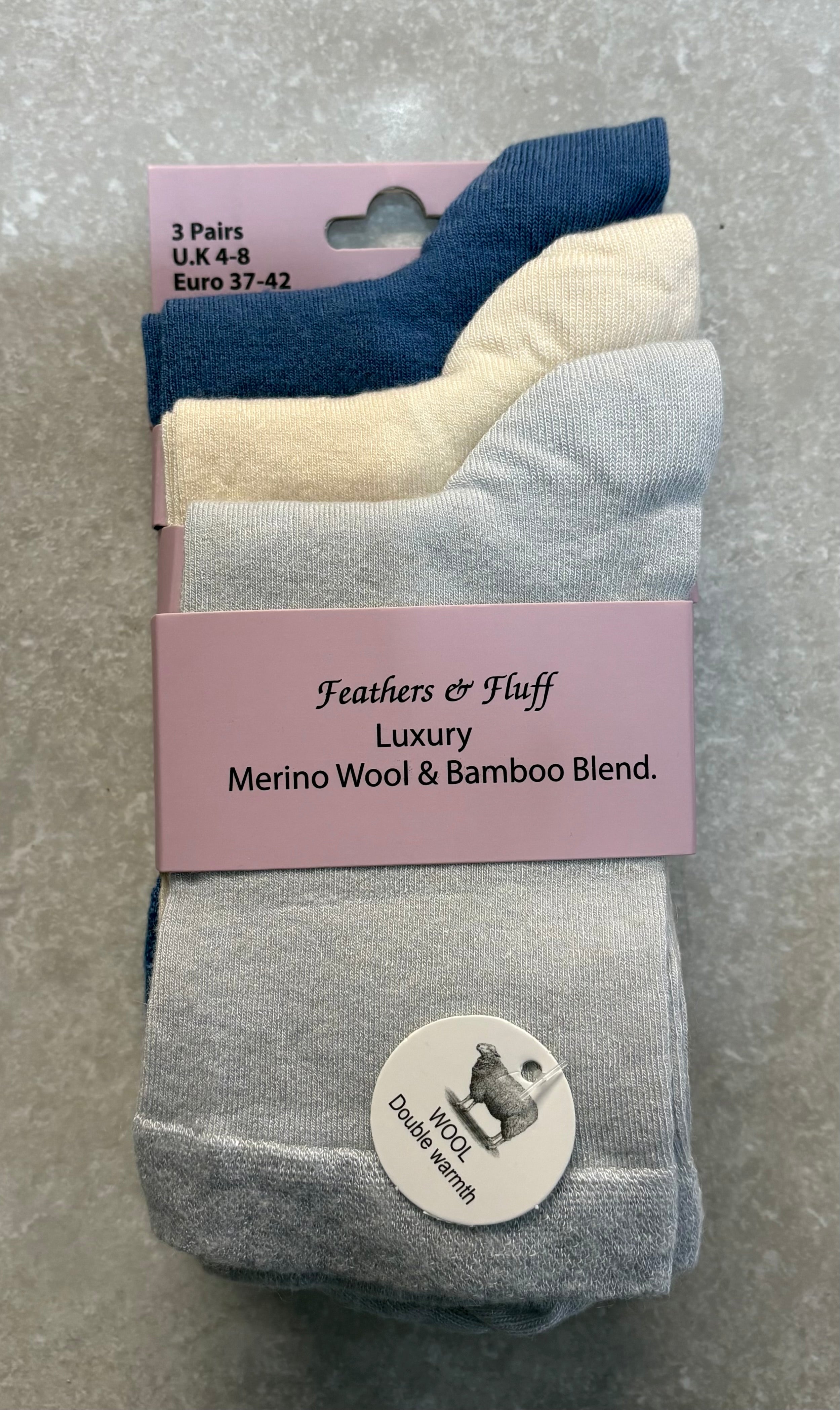 SE202 3 Pack Merino Wool & Bamboo Blend Plain Socks