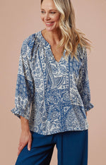 Udi Patched Paisley Top - Starlight Blue
