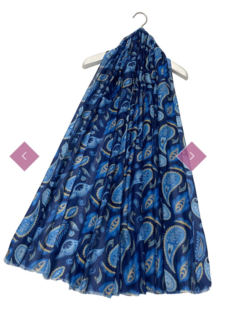 7838 Blue Paisley Print Scarf