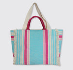 Striped Beach Bag - Cerise / Aqua