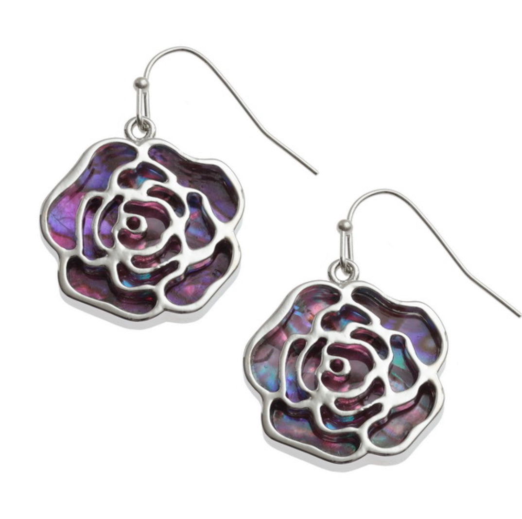 Tj454 Pink Paua Shell Rose Earrings