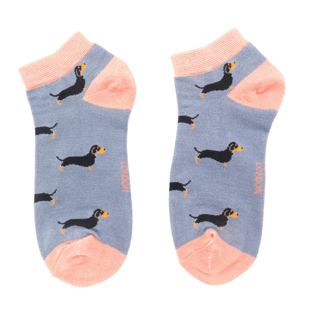 Skt005 Little Sausage Dogs Trainer Socks Blue