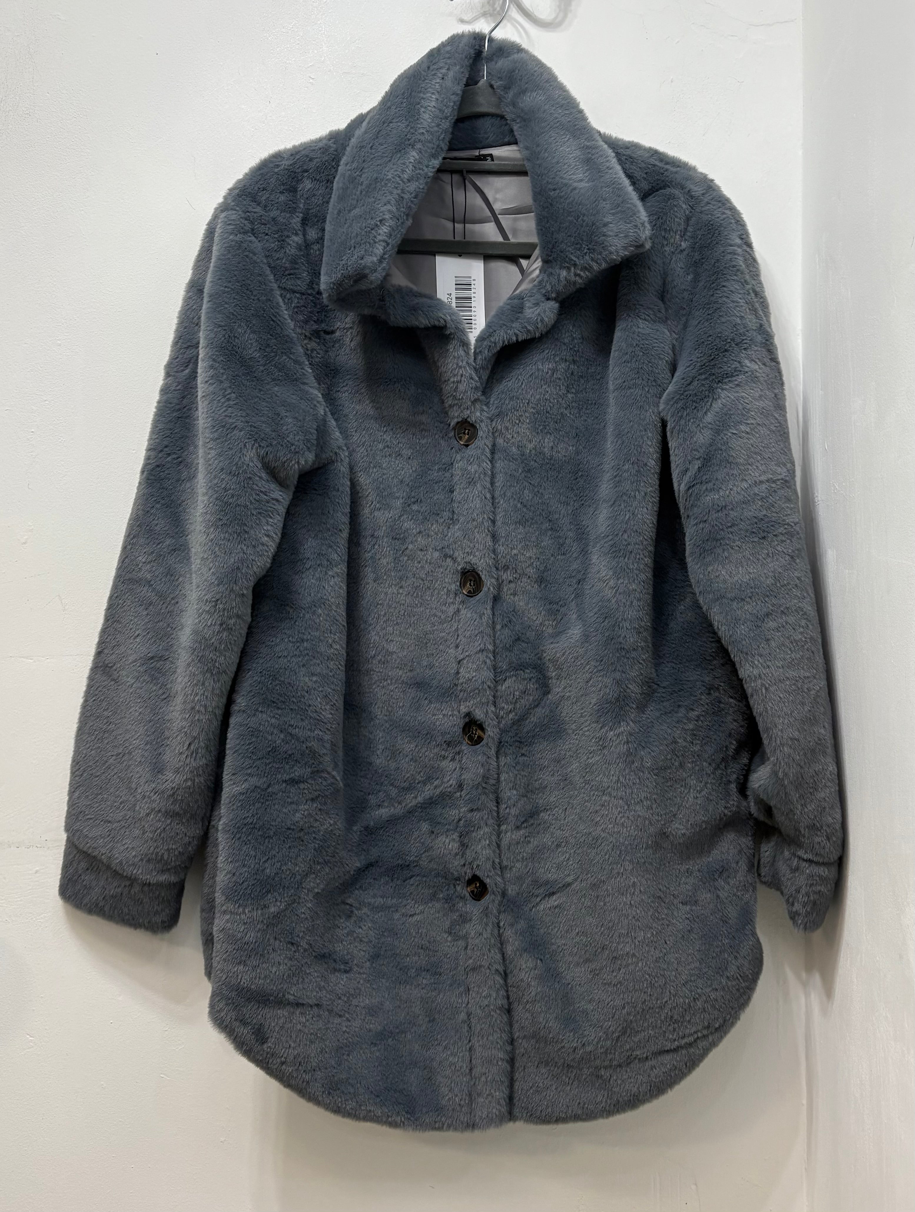 9825 Plain Faux Fur Shacket