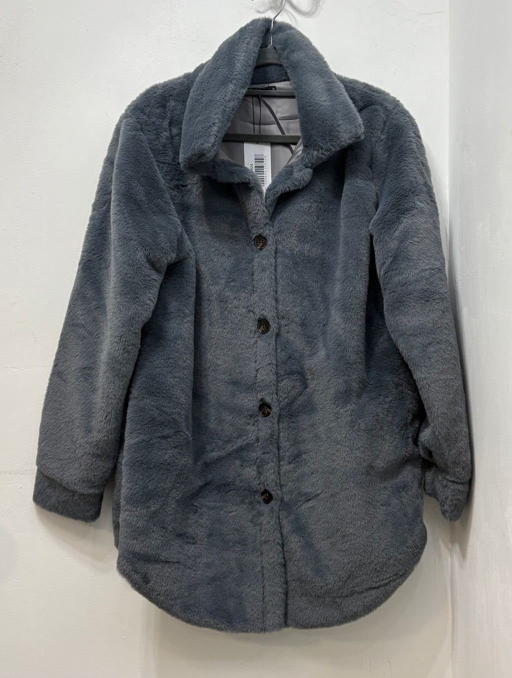 9825 Plain Faux Fur Shacket