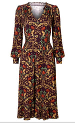 Elegant Leaves Long Sleeve Jersey Midi Dress