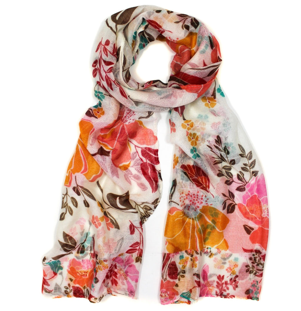 123 Orange Floral Scarf