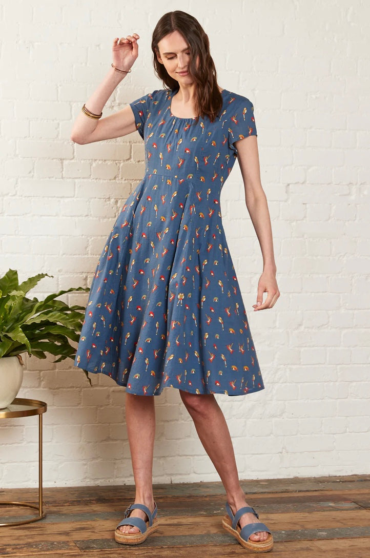 HUMMINGBIRD COTTON FIT AND FLARE DRESS