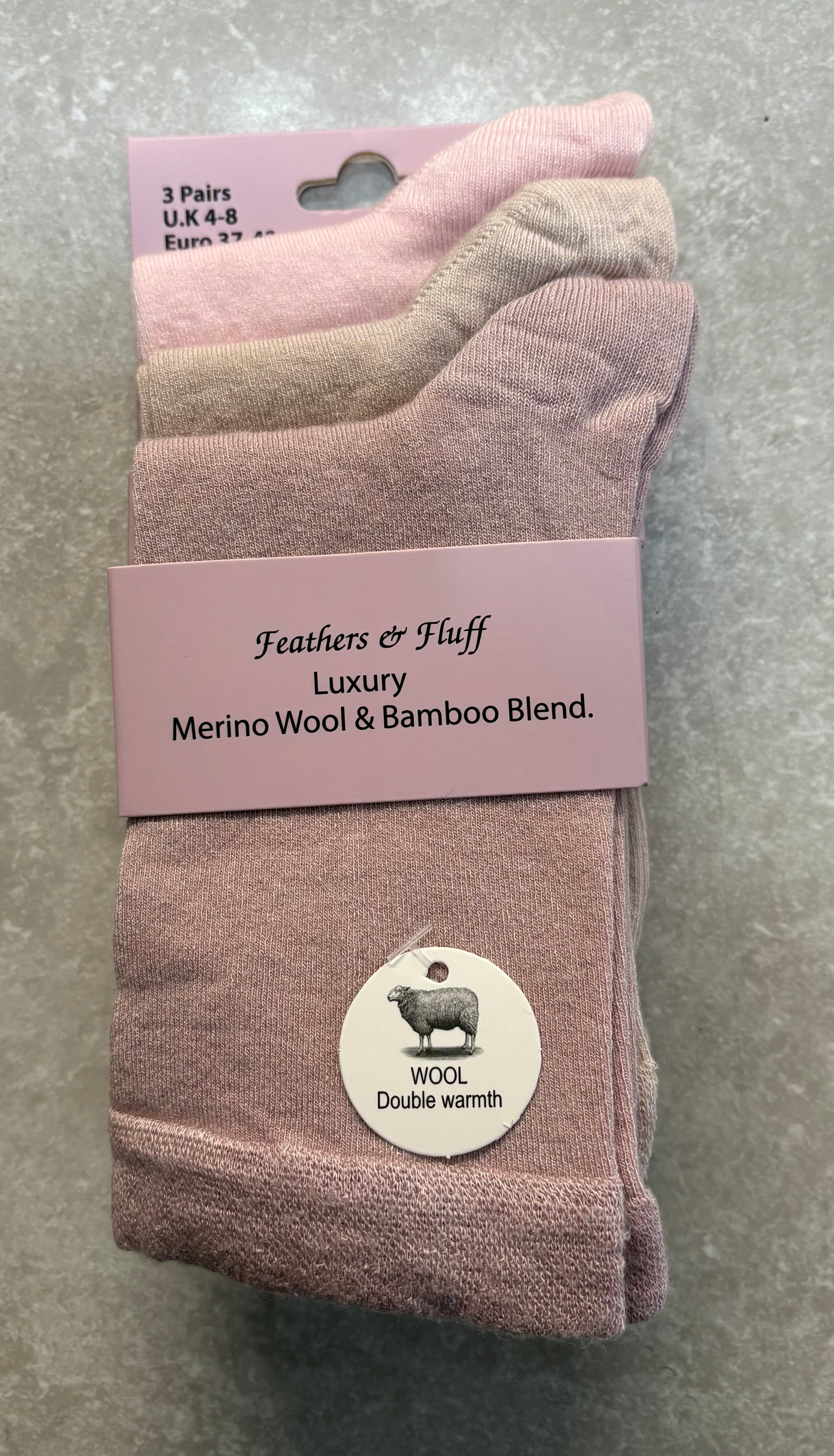 SE202 3 Pack Merino Wool & Bamboo Blend Plain Socks