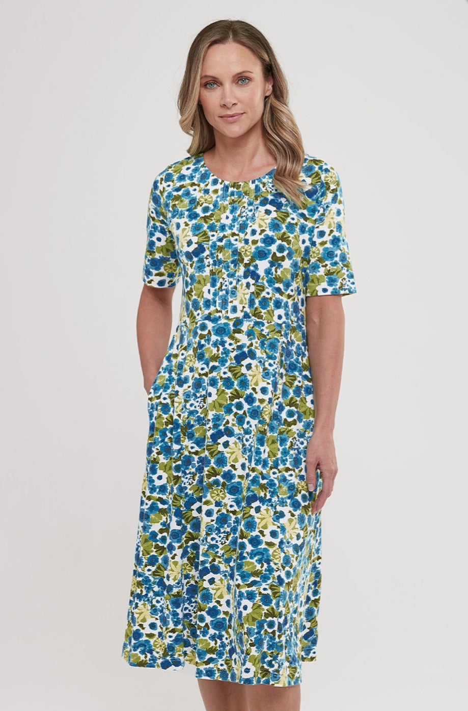 Meadow Print Louisa Dress - White/Turquoise