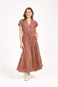 610 FLORAL PRINT TIE FRONT MIDI DRESS