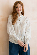 LM26502 FLORA EMBROIDERED STRIPE BLOUSE ECRU