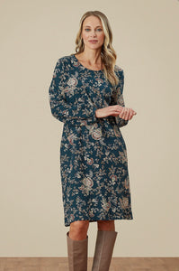 Malana Dress Lacey Print-Deepest Teal