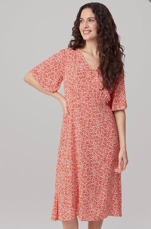 Mono Floral Phoebe Dress - Coral/White