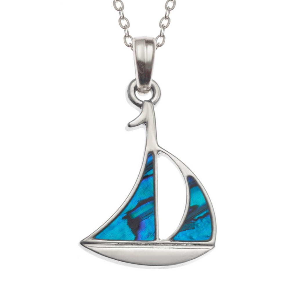 Tj449 Paua Shell Sailboat Necklace