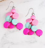 UJ1507 WOODEN DISC CLUSTER DROP EARRINGS*
