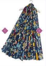 8144 Botanical Mixed Floral Print Frayed Scarf