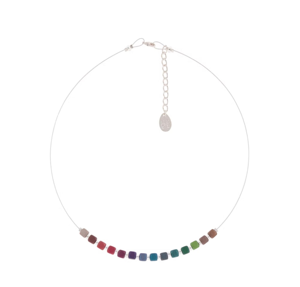 Rainbow Satin Cubes Links Necklace