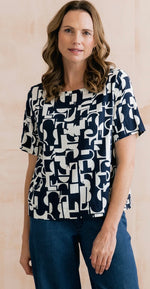 LM26081 BELLA LINEN BLEND SHELL TOP NAVY