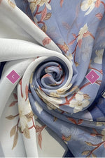 7460 Two Tone Elegant Floral Print Chiffon Scarf