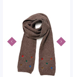 8725 Embroidered Heart Knit Skinny Scarf with Ribbed Edge