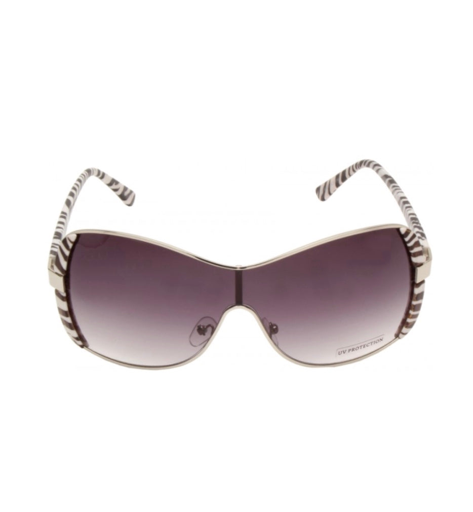 8722 OVERSIZED SUNGLASSES WITH SILVER FRAME & ZEBRA PRINT