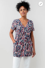 MYRTLE NAVY STRETCH JERSEY V-NECK TOP