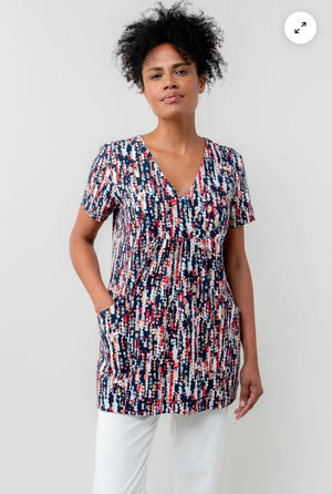 MYRTLE NAVY STRETCH JERSEY V-NECK TOP