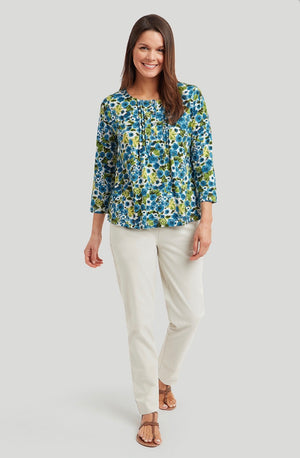 Meadow Print Velma Top - White/Turquoise