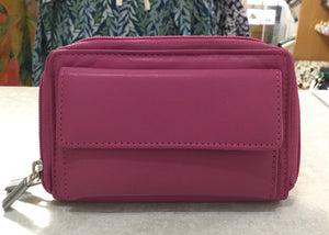0469 leather Twin Zip Round Purse with Front Credit Card Section