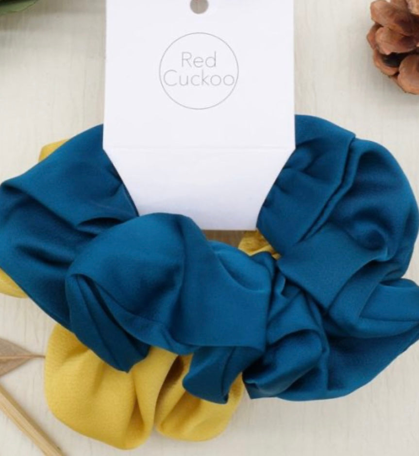 HB1009 Satin Scrunchies Yellow And Teal
