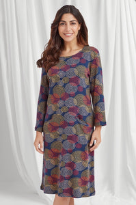 Stitched Circles Karo Dress - Navy Mix