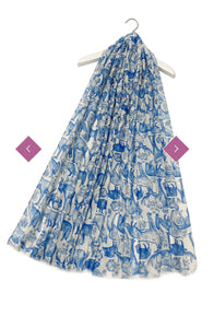 7797 Woodland Wildlife Print Frayed Scarf