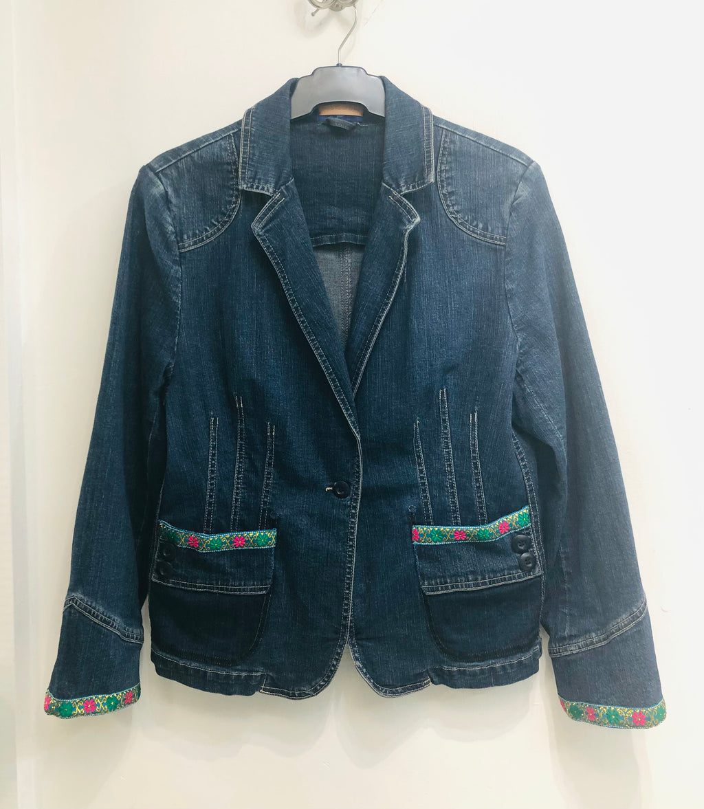 Re-Styled Denim Jacket by Trish (Hand painted retro)