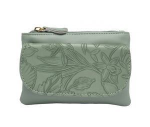 5706 FLORAL EMBOSSED SOFT PU TOP ZIP COIN PURSE